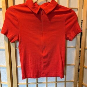 Y2K Orange Crop Polo Top, with Zipper Front